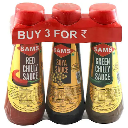 SAMS Red Chilly Sauce + Soya Sauce + Green Chilly Sauce 300 g (Pack of 3)