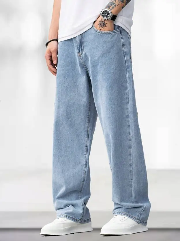 ANGERHOOD  Men Loose Fit Mid Rise Light Blue Jeans