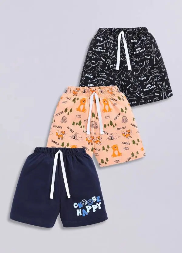 LITTLE NINJA  Short For Boys Casual Graphic Print Pure Cotton  (Multicolor, Pack of 3)