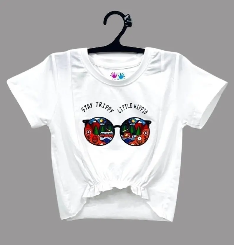 Kidloo  Girls Printed Cotton Blend Regular T Shirt