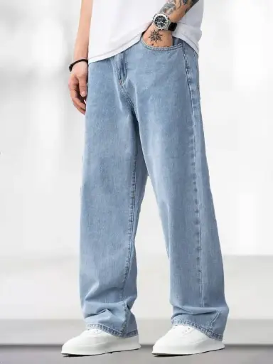 ANGERHOOD  Men Loose Fit Mid Rise Light Blue Jeans