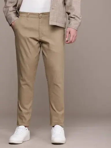 French Connection  Men Slim Fit Beige Cotton Blend Trousers