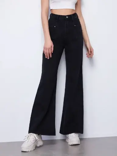 KOTTY  Women Boot-Leg High Rise Black Jeans