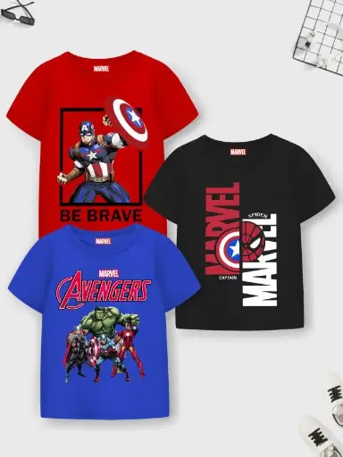 MARVEL BY MISS & CHIEF  Boys Cartoon/Superhero Cotton Blend Regular T Shirt