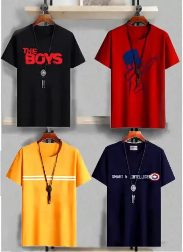 FTC FASHIONS  Boys Graphic Print Cotton Blend Regular T Shirt  (Multicolor, Pack of 4)