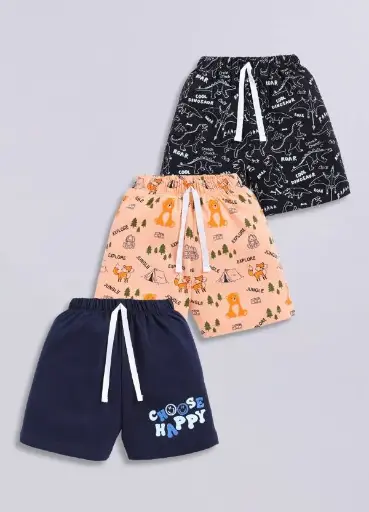 LITTLE NINJA  Short For Boys Casual Graphic Print Pure Cotton  (Multicolor, Pack of 3)