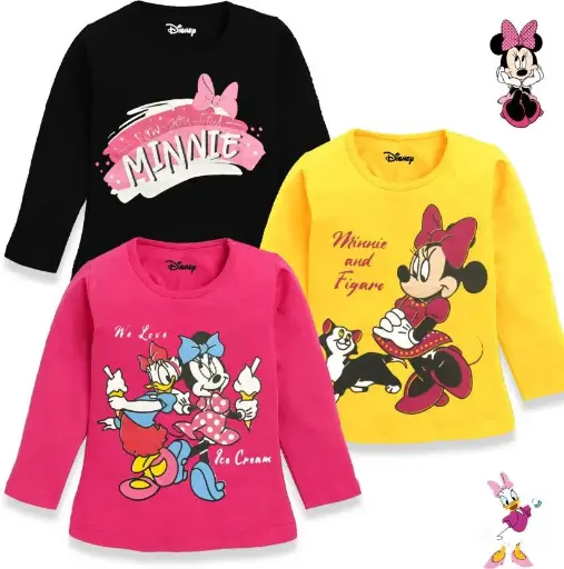 DISNEY BY MISS & CHIEF  Girls Printed Cotton Blend Regular T Shirt  (Multicolor, Pack of 3)