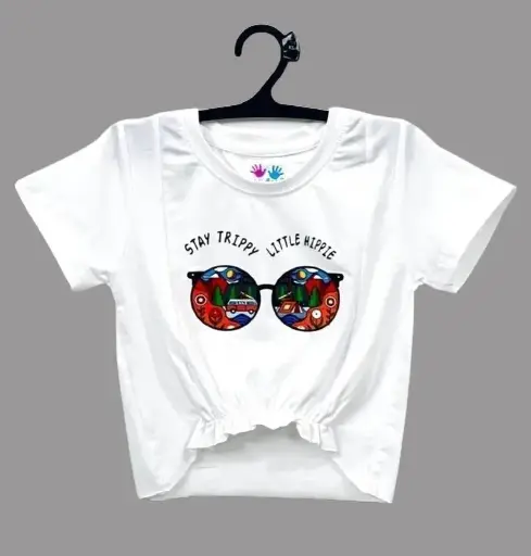 Kidloo  Girls Printed Cotton Blend Regular T Shirt