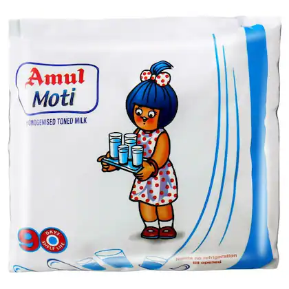 Amul Moti Homogenised Toned Milk 450 ml (ESL pouch)